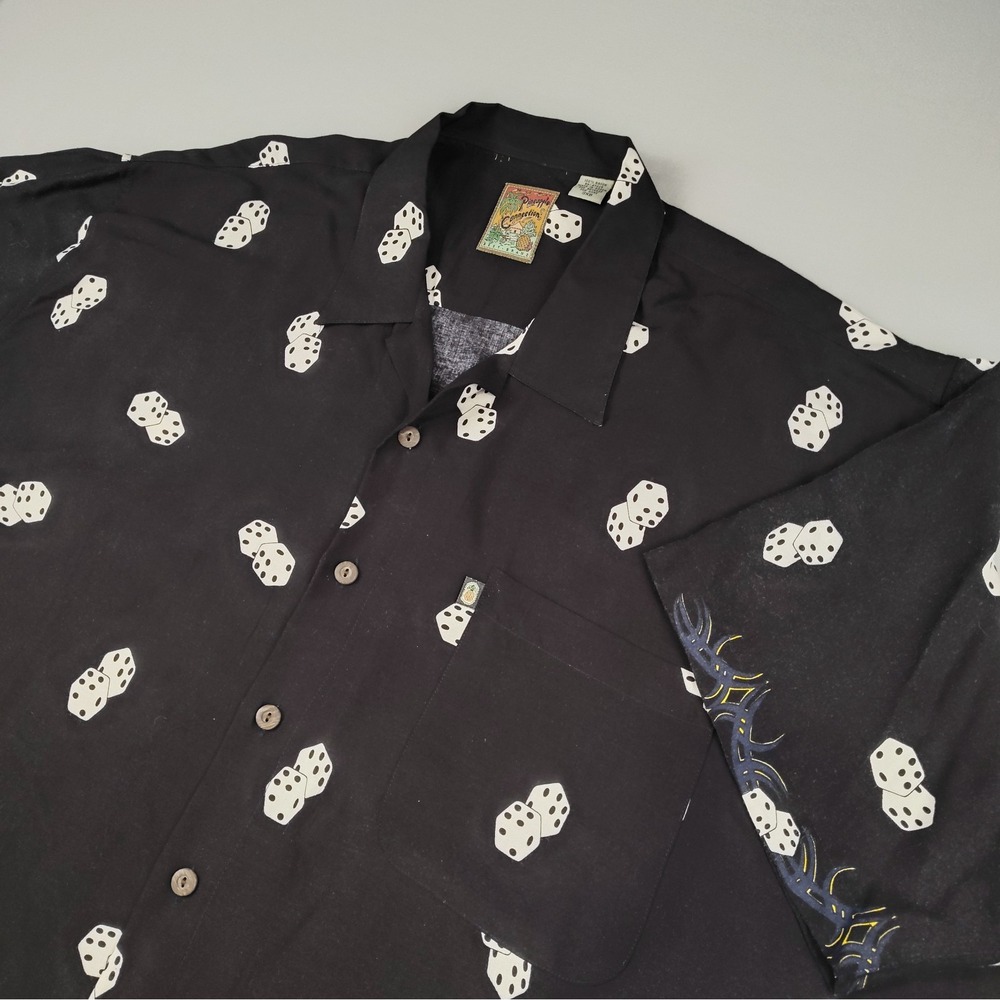 Vintage Pineapple Connection Shirt Mens 3XB Dice Casino Rayon Hawaiian 90s Black